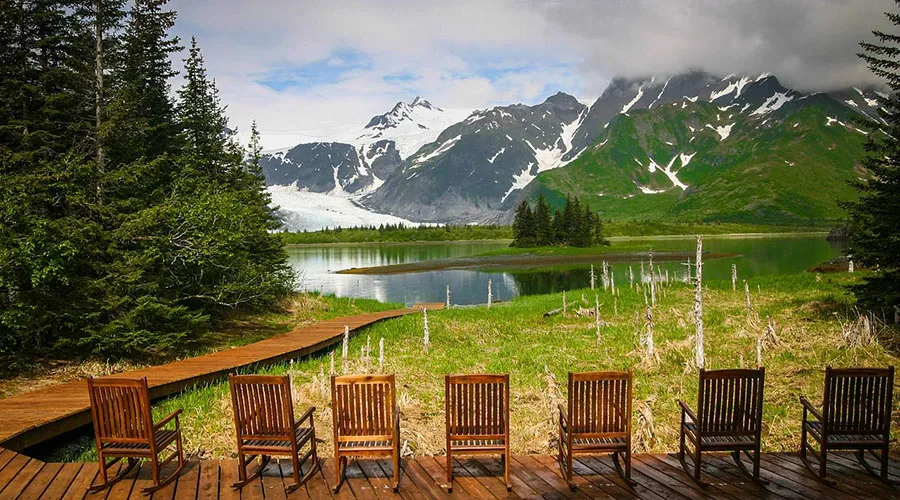 Kenai Fjords Glacier Lodge offers breathtaking views of Pedersen Glacier