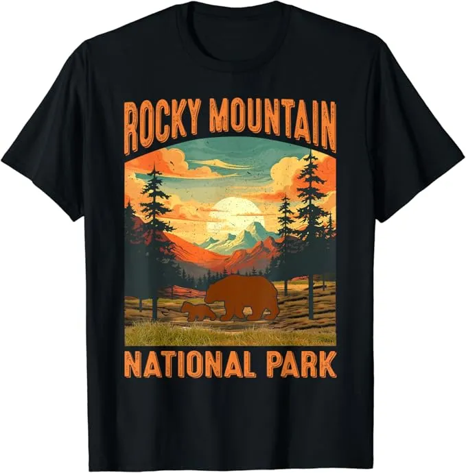 Camping in Rocky Mountain National Park Retro Bears Rocky Mountain National Park Camping Hiking T-Shirt