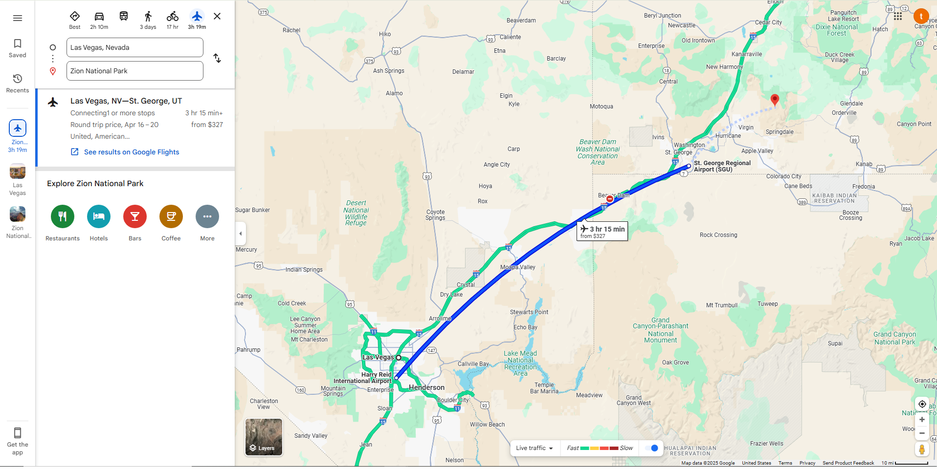 Las Vegas to Zion National Park by Plane