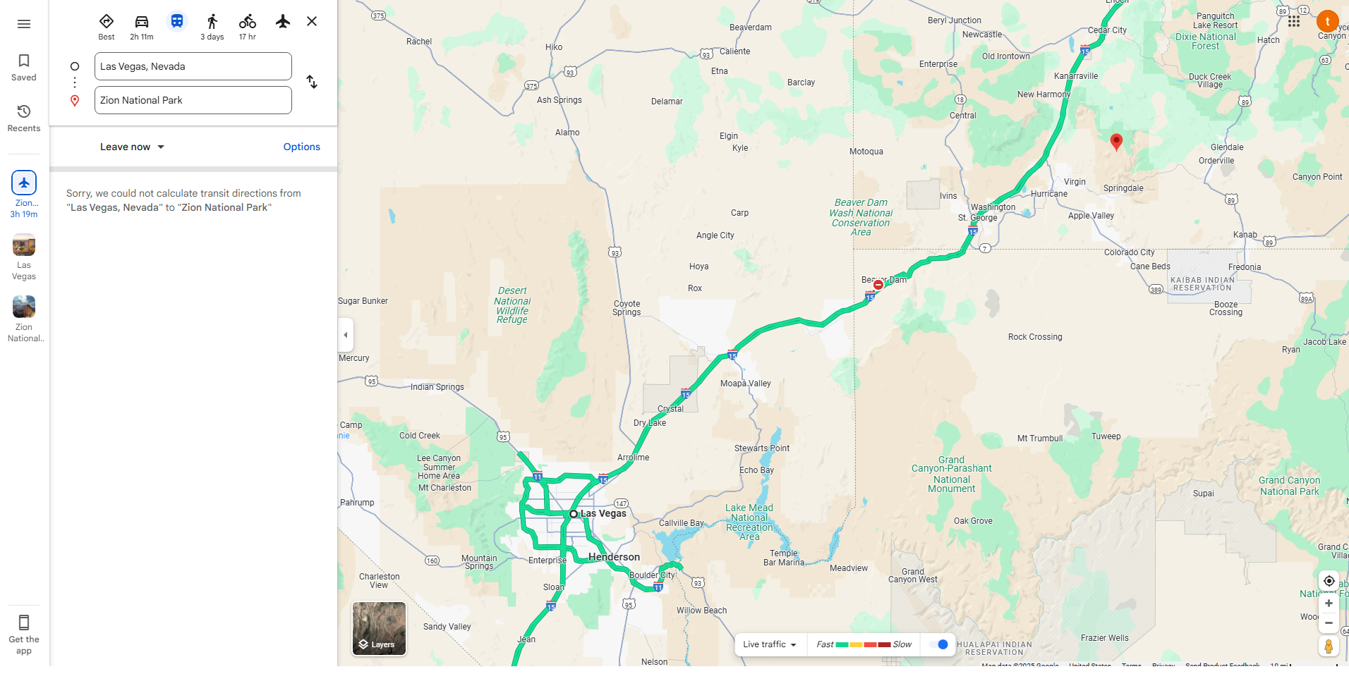 Las Vegas to Zion National Park by Transit