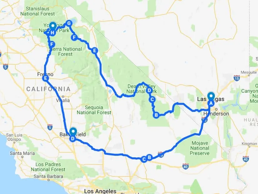 las vegas to yosemite national park