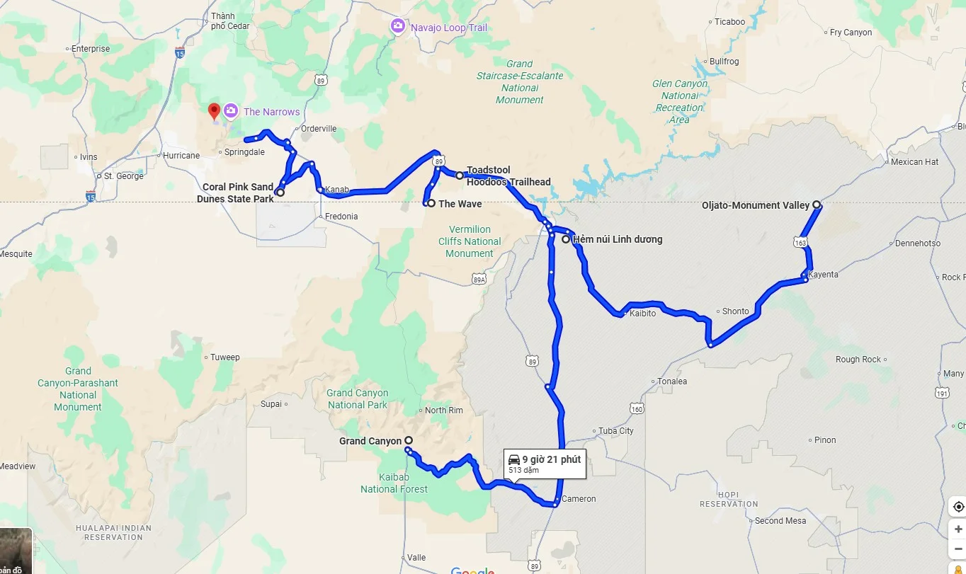 grand canyon to zion national park