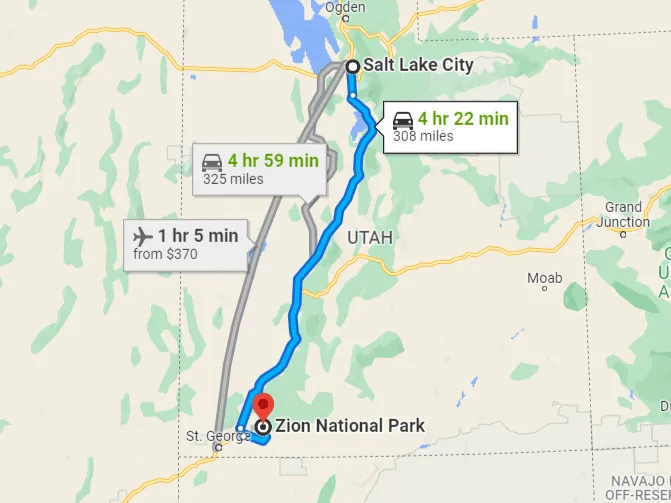 salt lake city to zion national park